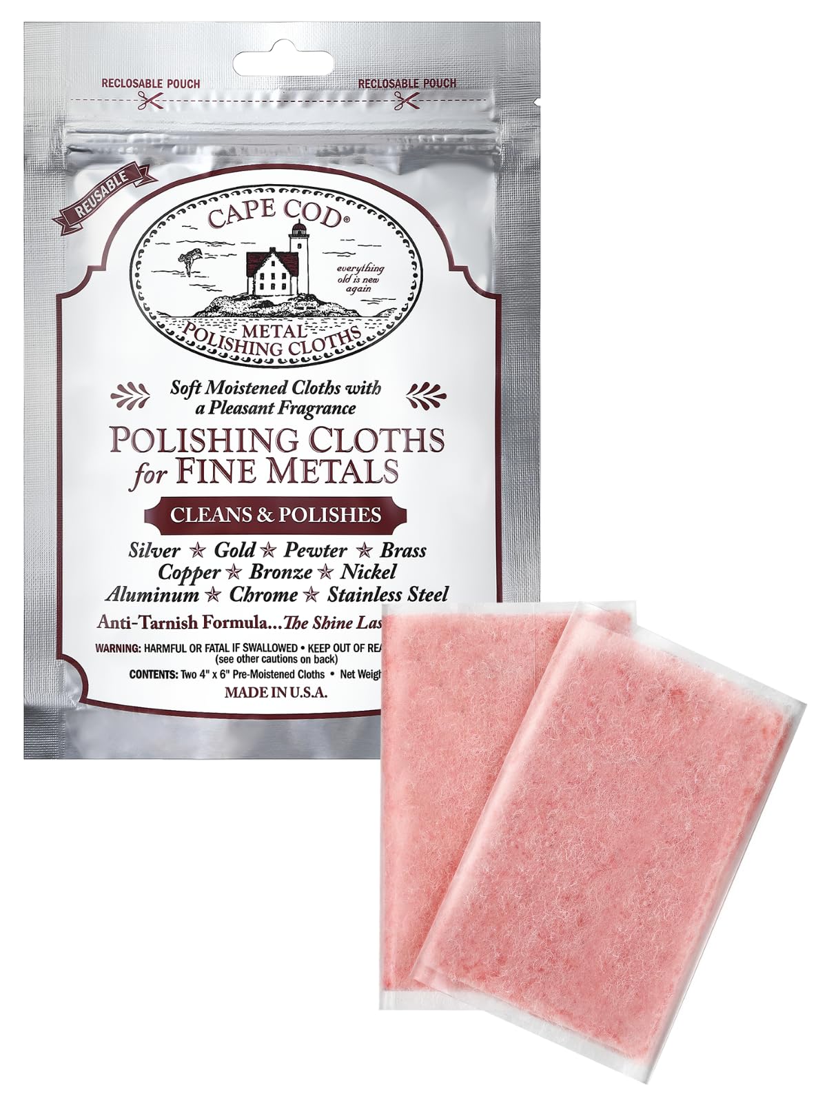 シルバー磨き 【アンティーク修復師が開発】 ケープコッド・ポリッシュ 2枚入り (Cape Cod Polishing Cloth) シルバークロス 黒ずみ落とし 金属磨き ジュエリークリーナー 銀みがき 指輪 時計 ゴールド プラチナ 銀食器 [日本正規代理店]