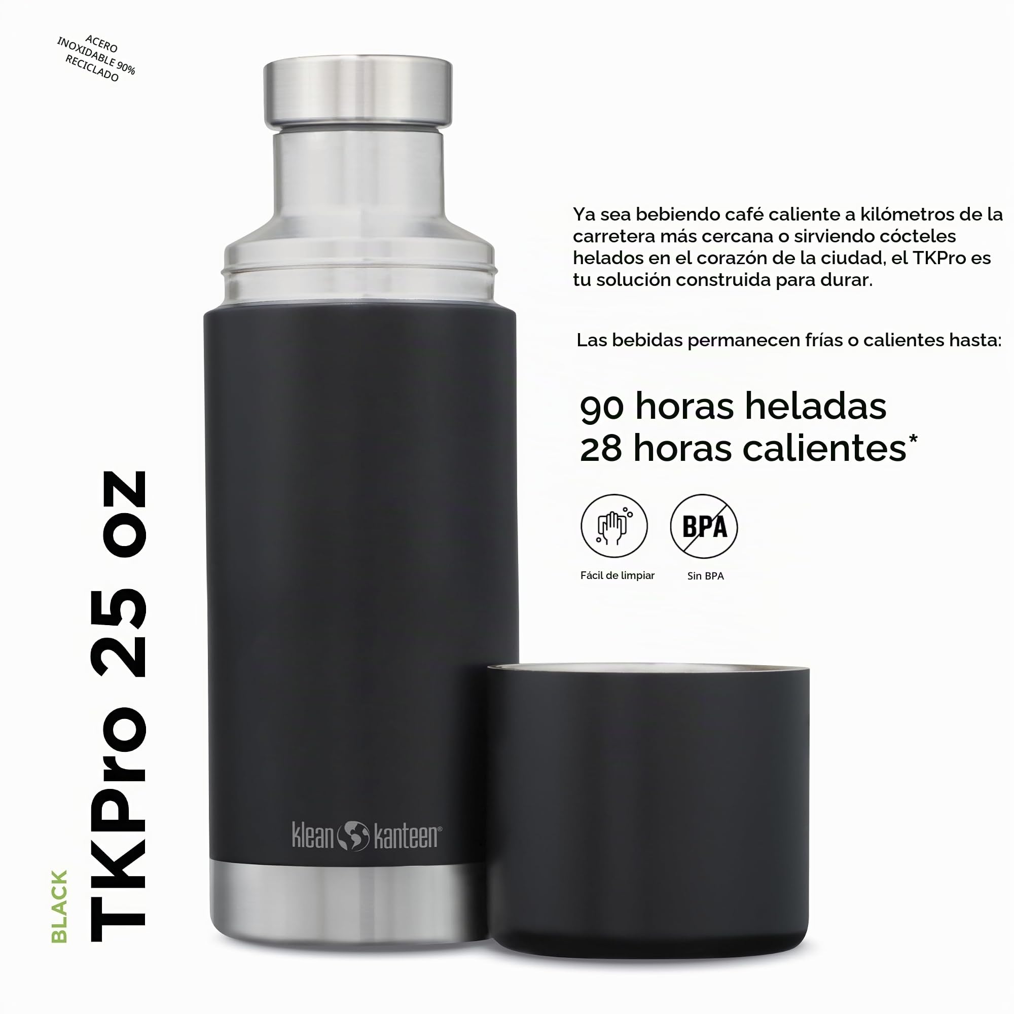 Klean Kanteen Termo insulado TKPro 0,75L, Botella térmica, Color Negro