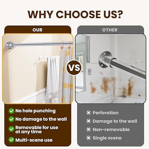 Miniatura 4 de Barra de cortina de ducha de 27 a 80 pulgadas, sin taladro, no se oxida, barra de cortina de ducha antideslizante para ventana de baño, barra de