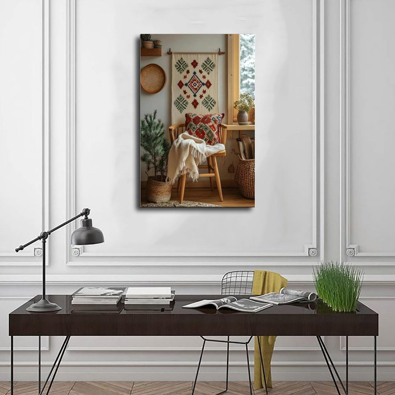 Hallandssöm - Poster su tela con ricamo folk, decorazione per camera da letto, ufficio, stanza, regalo, 40,6 cm di lunghezza x 61 cm di larghezza