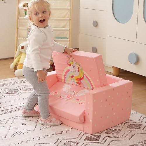 Miniatura 35 de ALIMORDEN Cómodo sofá 2 en 1 para niños, precioso sofá convertible para tumbona para cuentos/siesta, dinosaurios verdes geniales