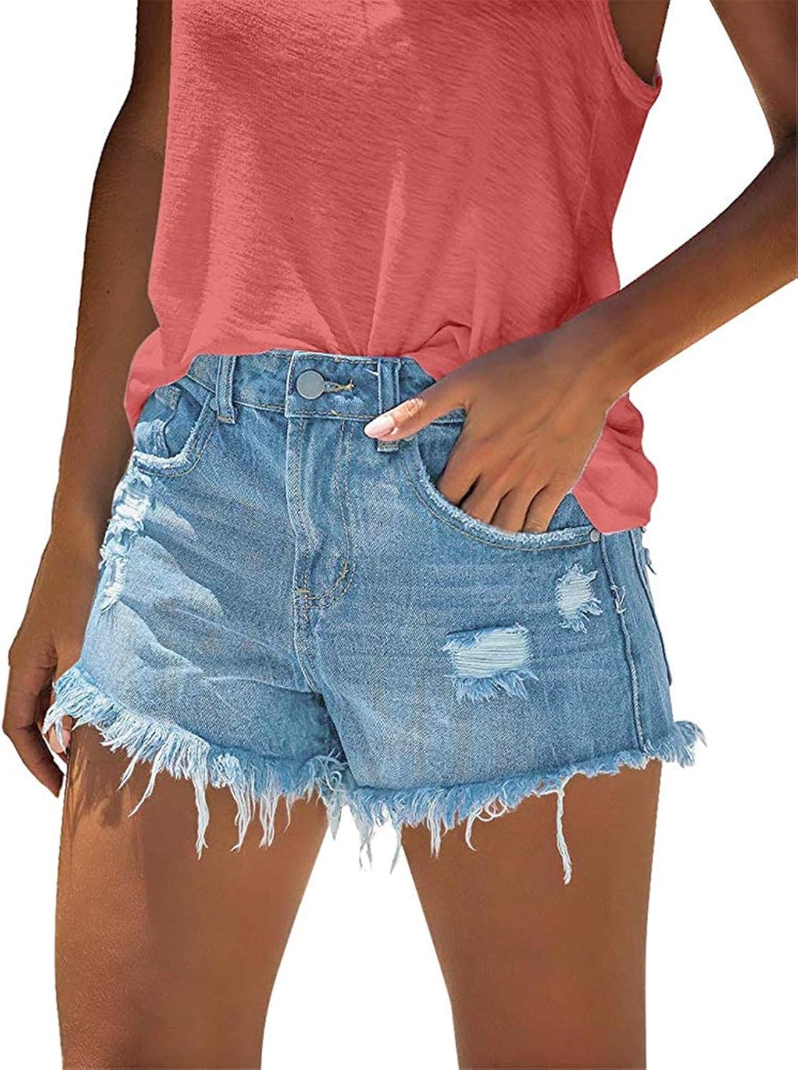 onlypuff Women Denim Shorts Ripped Mid Waisted Jean Shorts with Pockets - Image 2