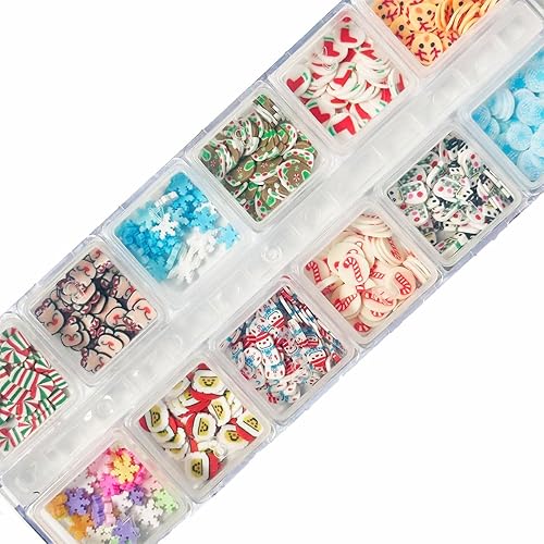 Miniatura 4 de 2 cajas de rebanadas de arte de uñas de Navidad, 3D de arcilla polimérica de Navidad, mini rebanadas de copo de nieve, Papá Noel, lata de caramelo,