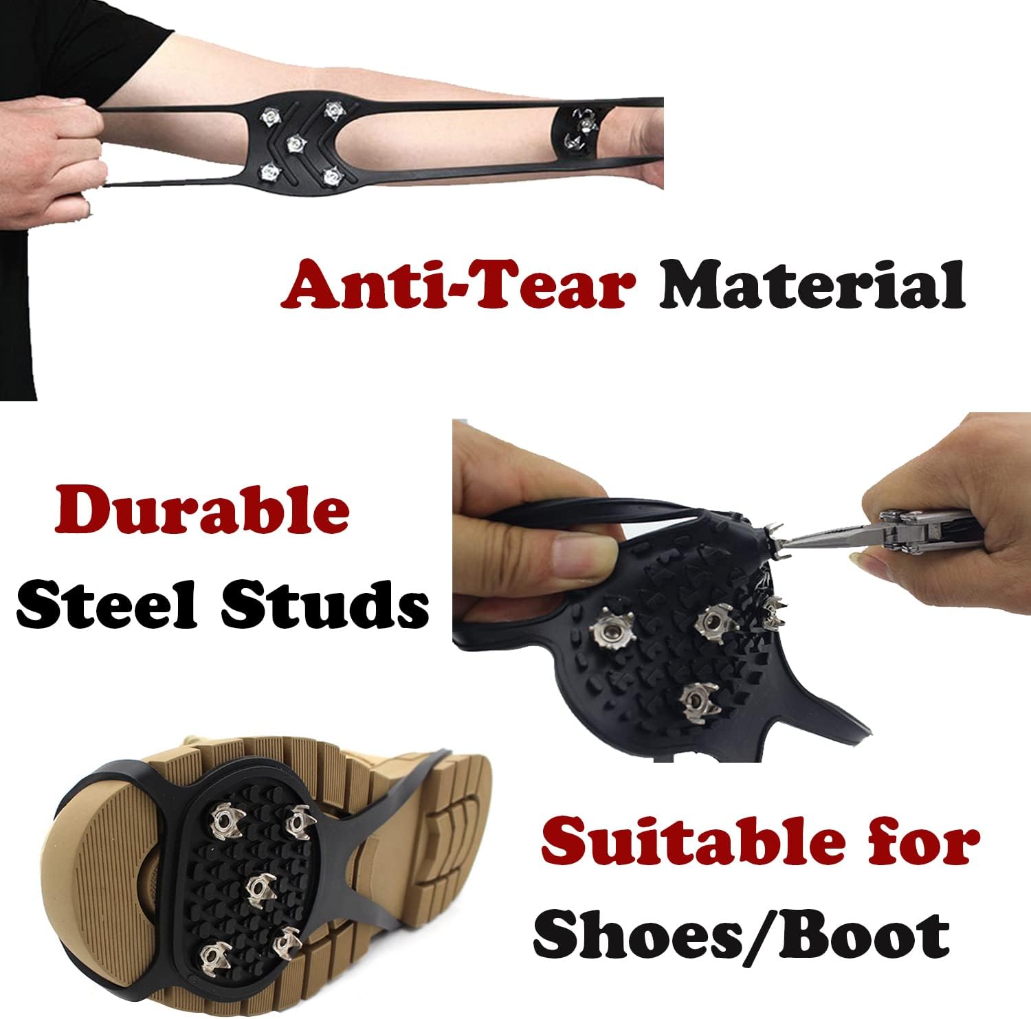 2 Pair Non-Slip Ice Snow Spikes for Walking,Universal Snow Traction Cleats for Shoes,Boot,Durable 5 Steel Ice Shoes Grips