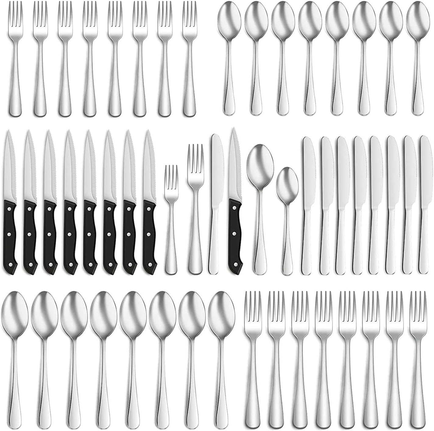 Alleisure48-Piece Silverware Set for 8, Stainless Steel Flatware Cutlery Set For Home Kitchen Restaurant Hotel, Mirror Polished, Dishwasher Safe