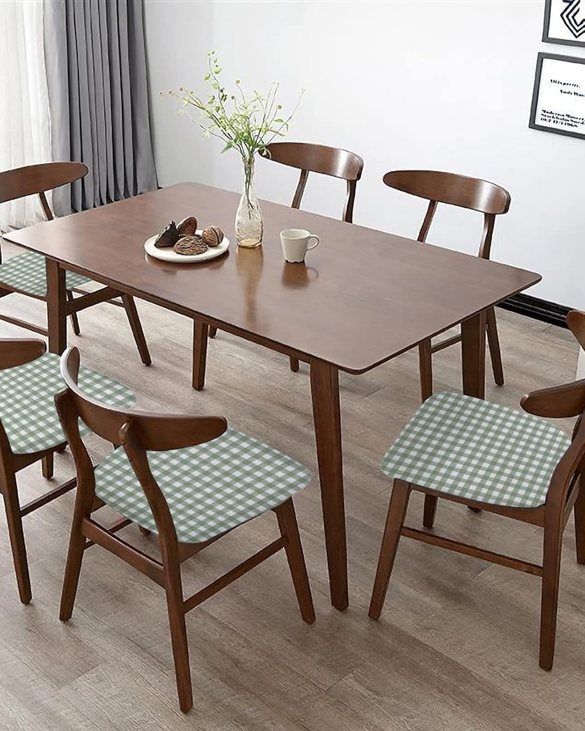 Sage Green Buffalo Plaid Seat Covers for Dining Room Chairs Covers, Office Chair Seat Cover, Farmhouse Green White Checkered Chair Slipcovers Stretch Cushion Protector for Kitchen Banquet Set of 4