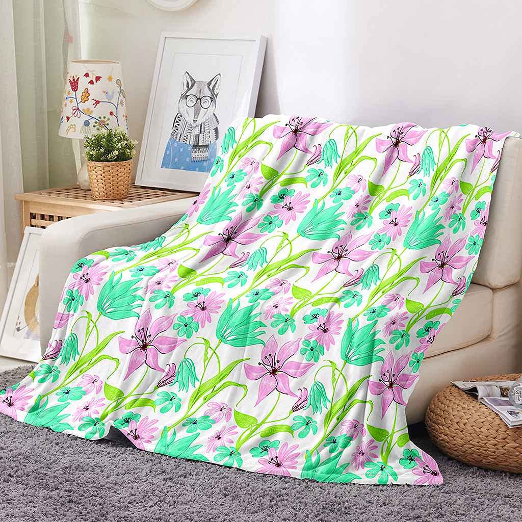 Manta Sofa De Franela Suave Acogedora Cálida Manta De Dormitorio para Cama Infantil Individual Niños Niñas 180x200cm Planta De Flor Rosa Microfibra,Impresión 3D,para Niños Y Adultos