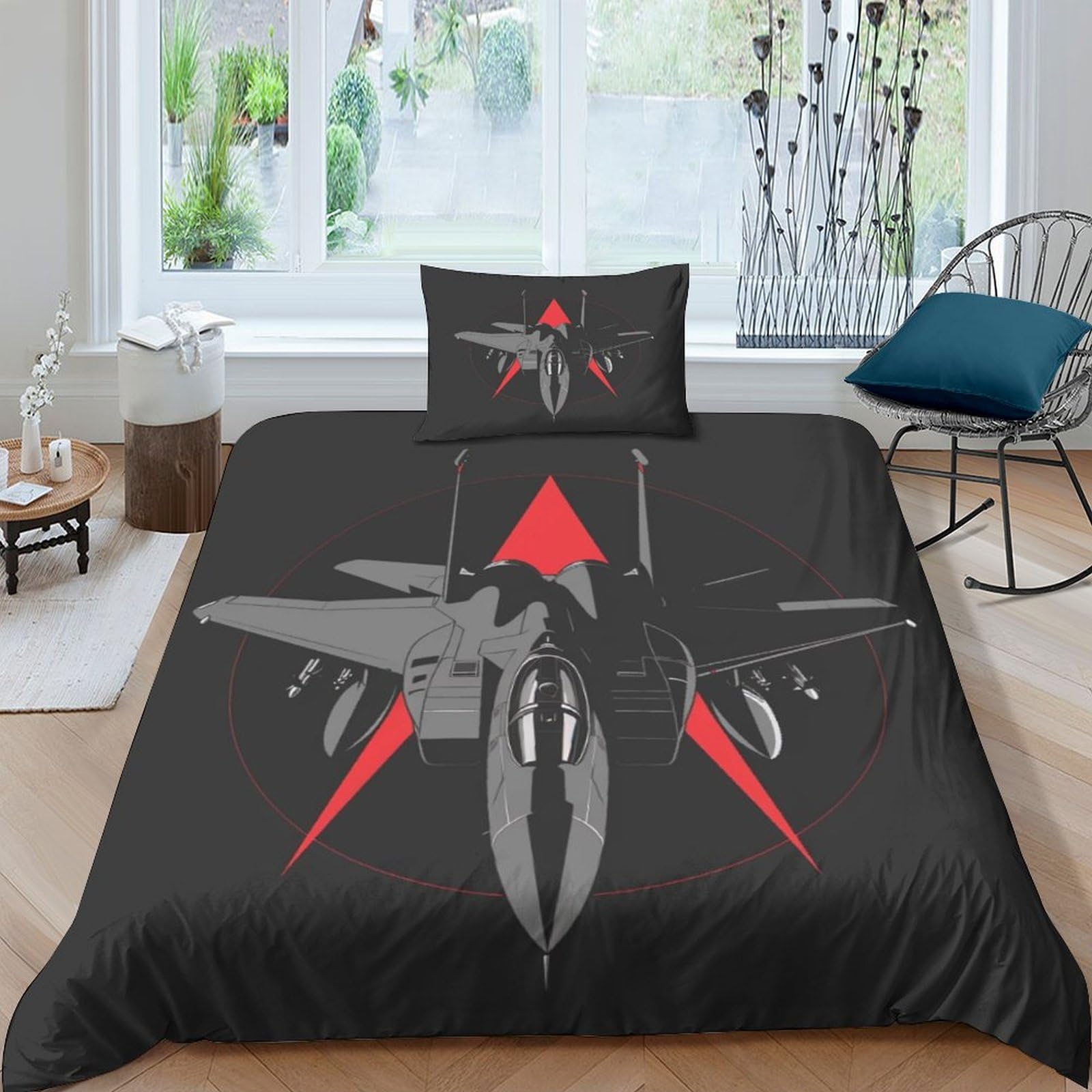 Battle Plane 3Pcs Bedding Set Printed Quilt Cover,3D Duvet Cover for Boys Adult, Microfibre, with Pillowcases Easy Care Microfiber Comforter Cover Hidden Zipper Single（135x200cm）