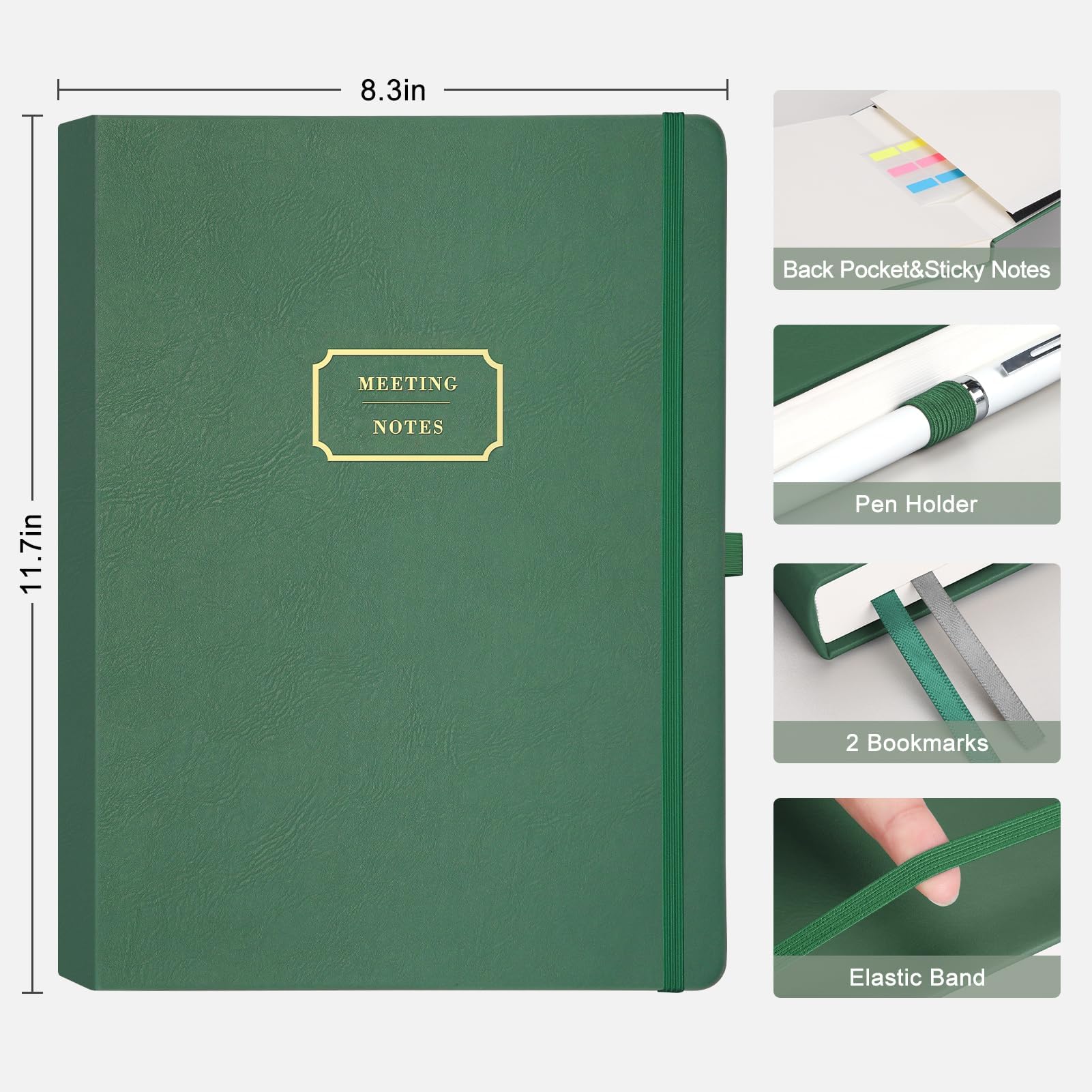 EMSHOI Cuaderno de reuniones para trabajar con artículos de acción, 240 páginas A4, planificador de proyectos grande, organizador de agenda, cuaderno de trabajo para mujeres y hombres, oficina,