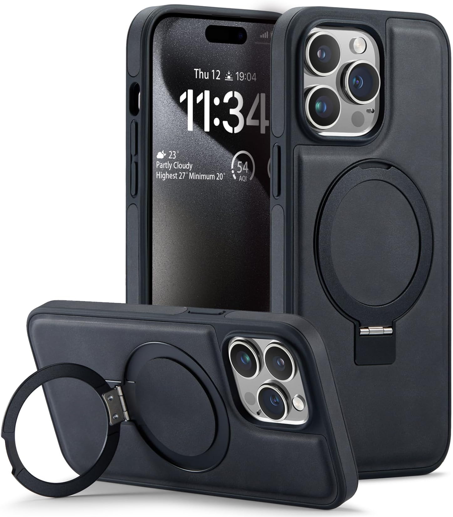 Casus Designed for iPhone 15 Pro Case Compatible with MagSafe Kickstand Vegan Leather Slim Classic Luxury Elegant Thin Protective Cover (2023) 6.1" (Black)