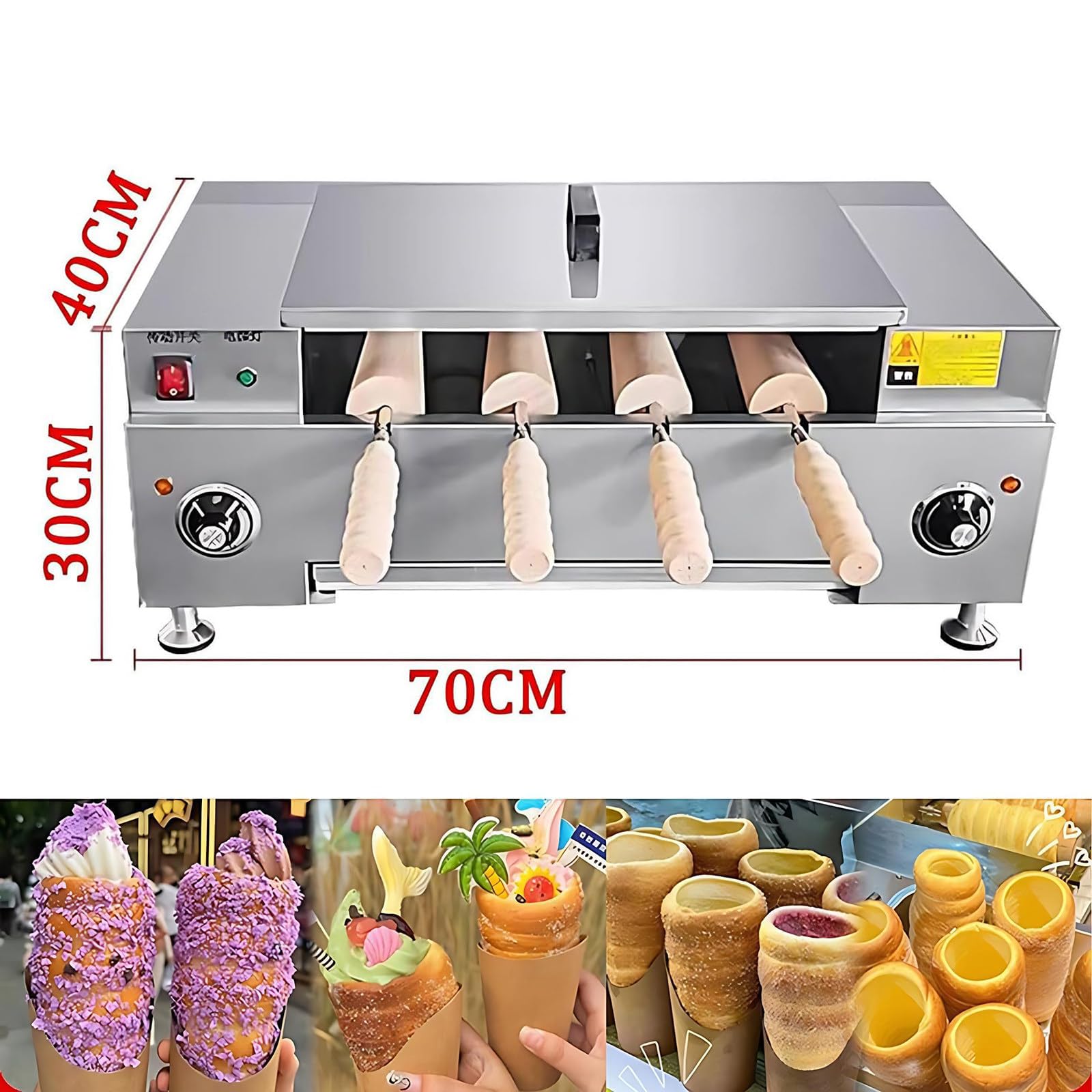 Machine Professionnelle à « Chimney Cakes » (gâteaux Cheminée) – Appareil électrique 3000 W Avec 4 Rouleaux, Réglage De Température 50-300 °c – Idéal Pour Boulangeries, Cafés Et Restaurants Knob