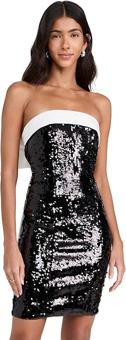 alice + olivia Women's Sibella Sequin Strapless Draped Bow Mini Dress