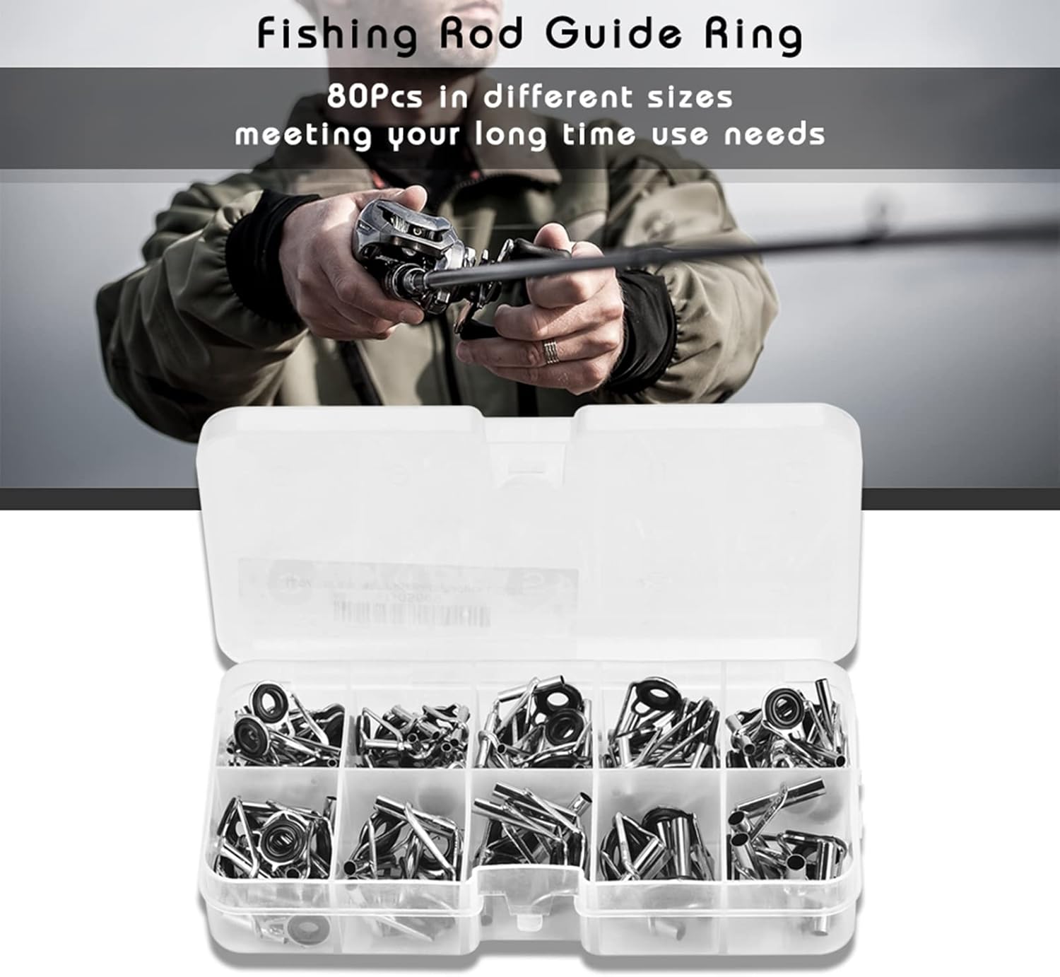 plplaaoo 80 Pcs 10 Sizes Fishing Rod Guides Repair Kit,Stainless Steel