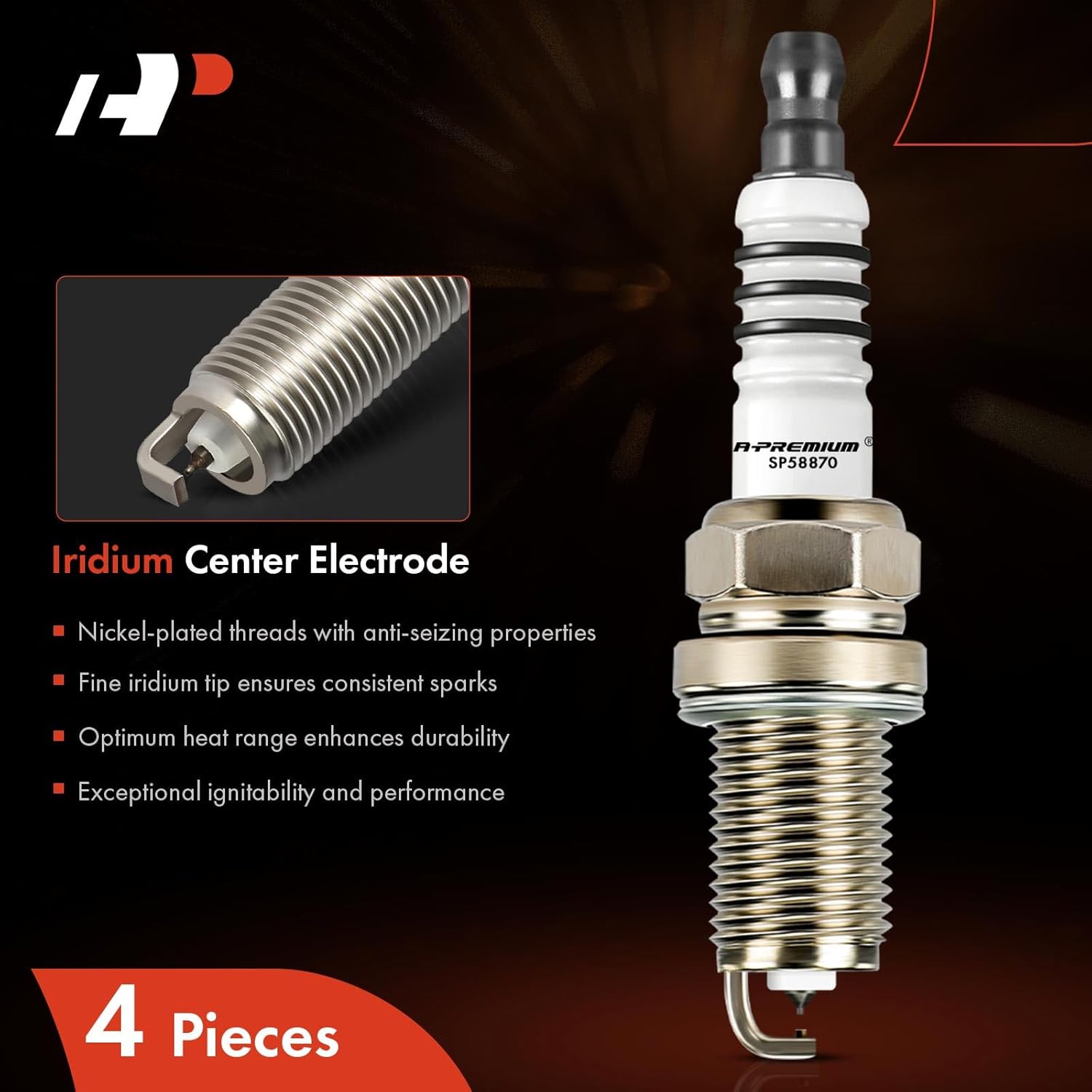 A-Premium Iridium Platinum Spark Plugs Compatible with Jeep Compass/Patriot 2007-2011 & Saturn Astra 2008-2009, 1.8L 2.0L 2.4L, Pack of 4