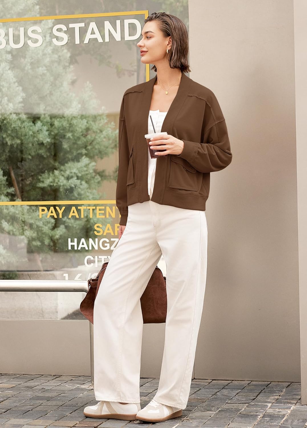 Panadila Womens Cropped Jackets Oversized Cardigans Long Sleeve Open Front Sweatshirt Cardigan Fall Coats - Image 4