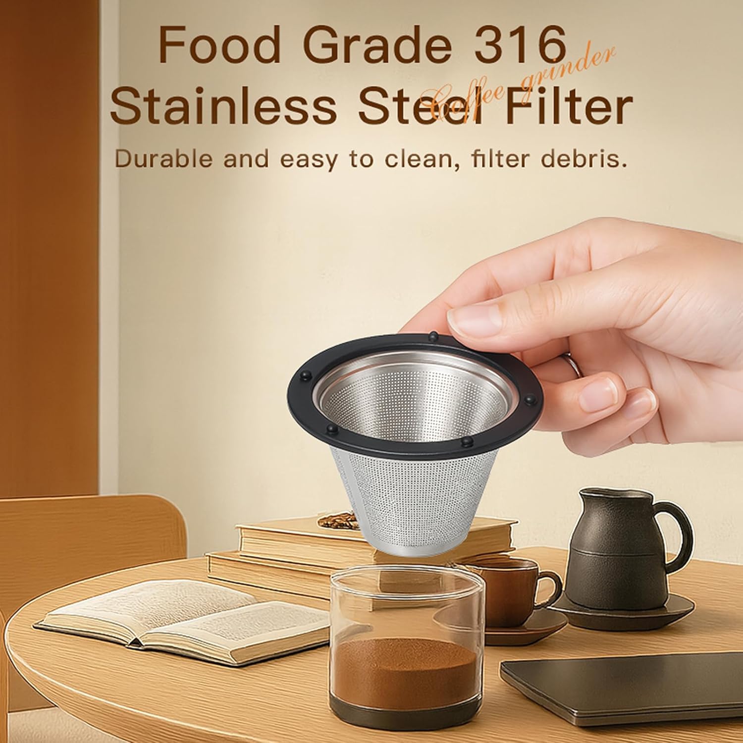 Portable Coffee Grinder Electric 2000mAh Rechargeable Ceramic Burr 20W Cordless USB C with Auto Stop Adjustable Grind Size for Travel Camping Home Office