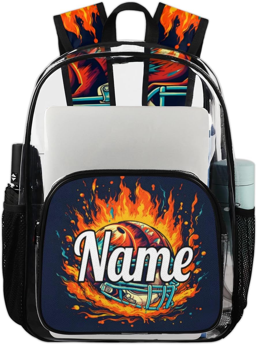 American Football Helmet Personalized Clear Backpack Custom Name Clear Bookbag PVC Heavy Duty Transparent Backpacks Travel Bag