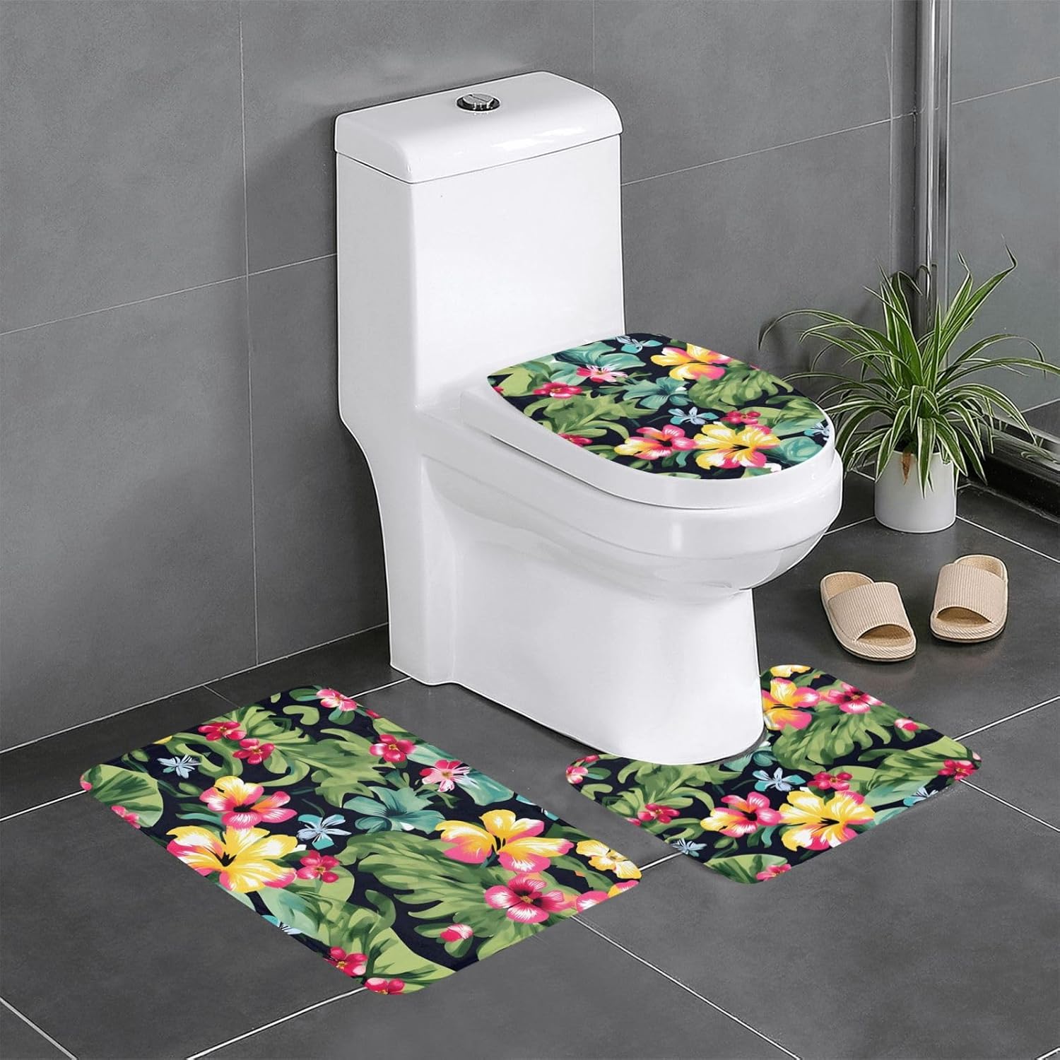 KoNsev 3 Piece Bathroom Rug Set Bath Mat Contour Mat and Lid Cover Non