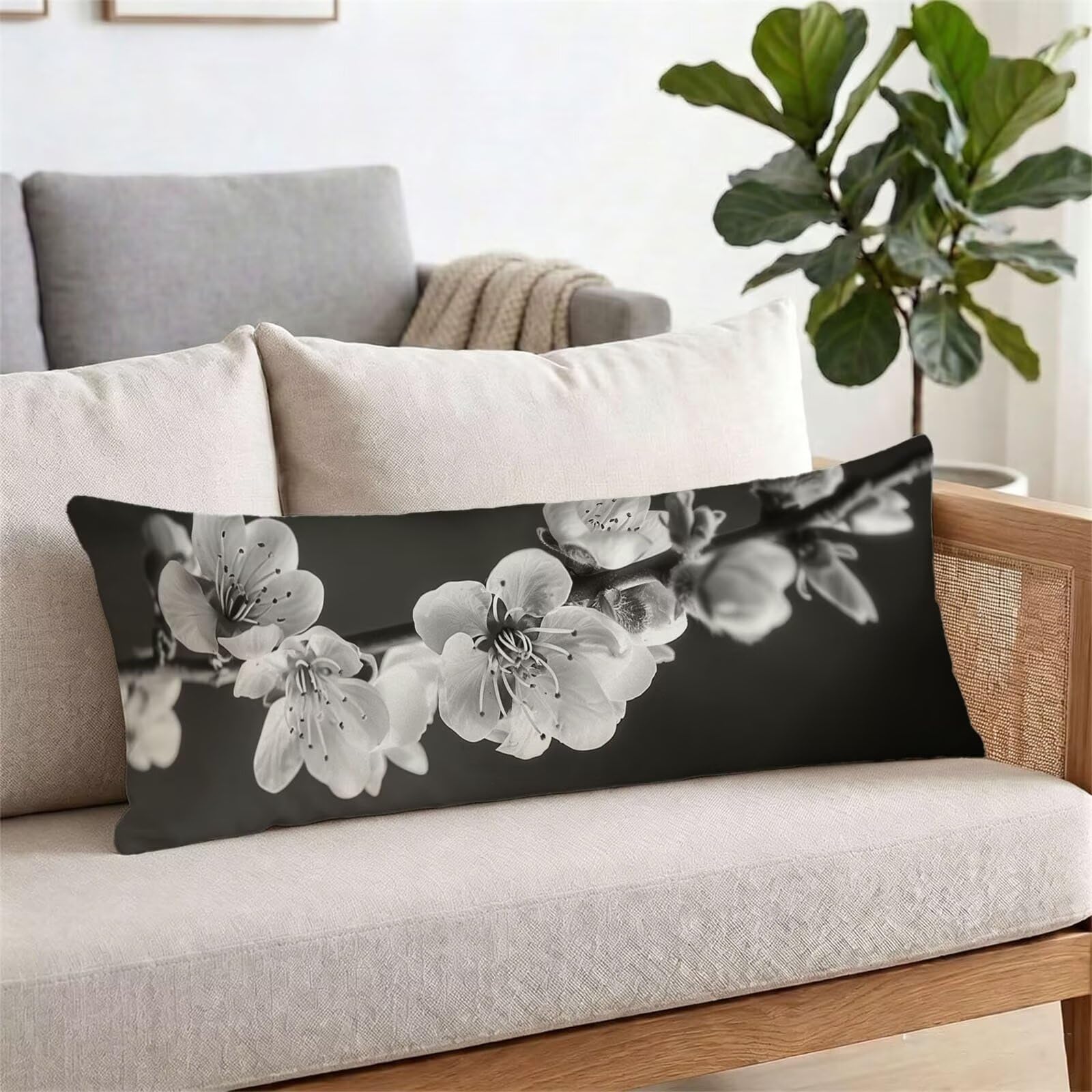 Funda de Almohada 60 x 180 cm Gris Protector Almohada 180 cm con Cremallera Invisible, Lino Durable y Transpirable Pillow Case Largas Moderno Impresión a Doble Cara para Cama, Sofá y Dormitorio dg-613