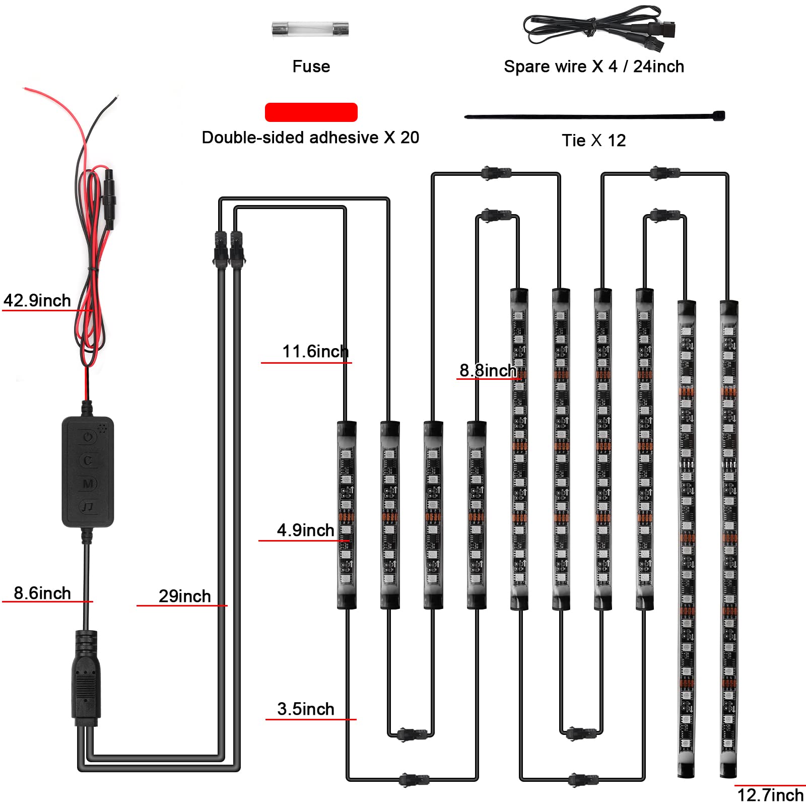 Kit de 10 Luces LED para Motocicleta, Tiras LED RGB, Kit de Luces subidas para Motocicleta con Control de aplicación para Harley Davidson, Honda, Kawasaki, Suzuki