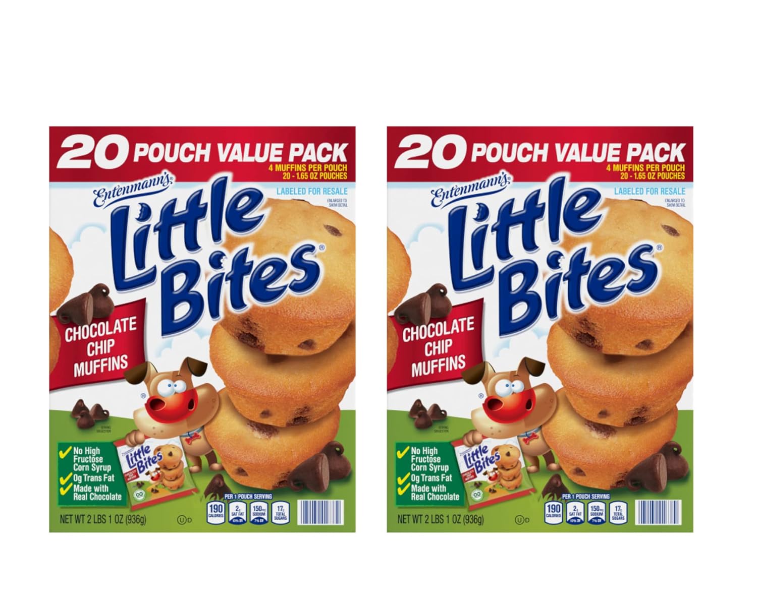 Entenmann's Little Bites Chocolate Chip Mini Muffins Club Pack, 40 Pouches (160 Muffins), Portable Snacks No HFCS