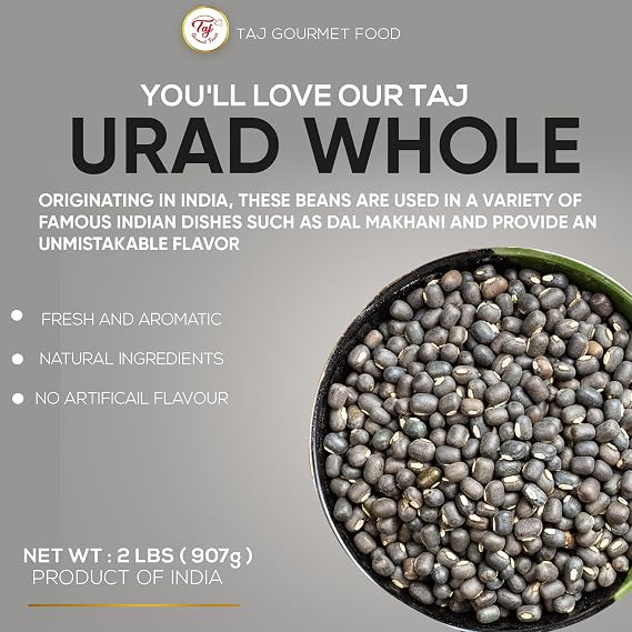 TAJ Urad Whole Dal | 4-Pounds | Black Gram
