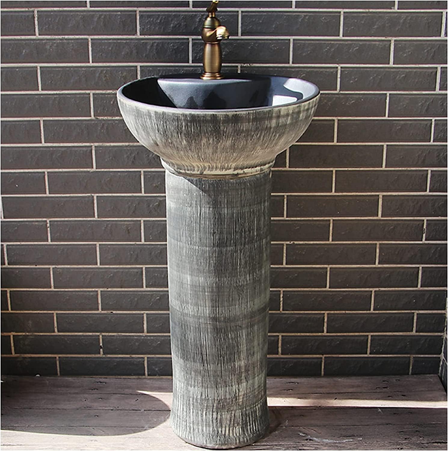 Art Bathroom Basin Sink with Full Pedestal Traditional Ceramic Bathroom Basin Sink with Full Pedestal and One Tap Hole Luxury Basin (Color : L) (E) (G)
