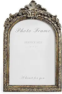 Arched 5x7 Picture Frame Vintage Gold Frames, Bronze 5 by 7 Arched Picture Frame Hand-Crafted Resin with Glass Front Ornate Retro Antique Photo Frames for Wall and Tabletop Display Home Decor