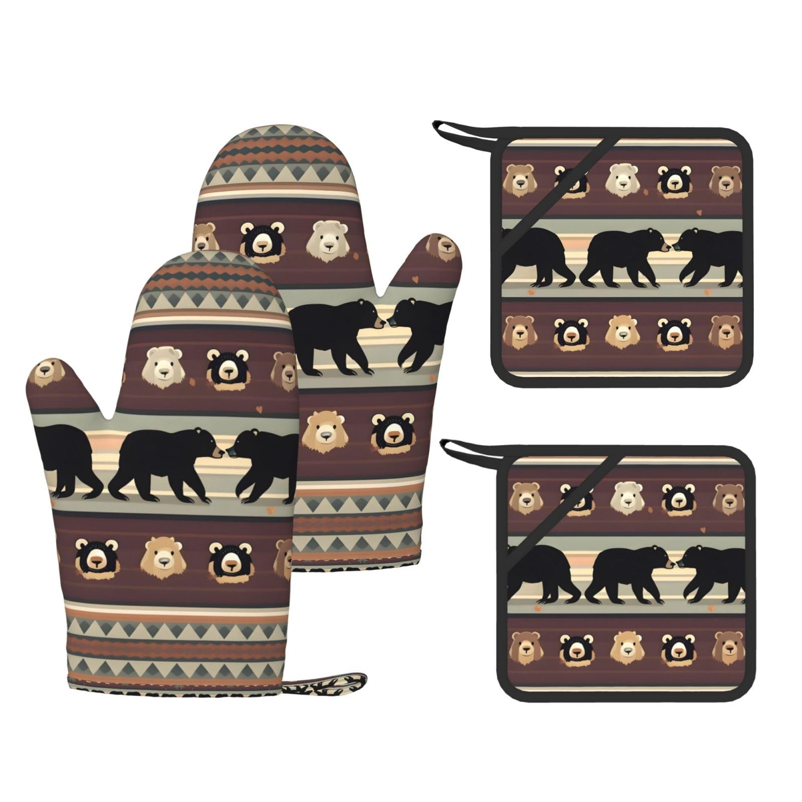 Gants de cuisine en silicone motif ours résistants à la chaleur lot de 4