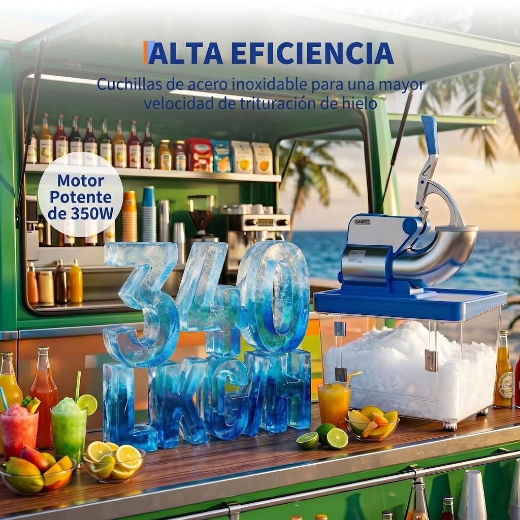 GarveeLife Trituradora de Hielo 300W Acero Doble Cuchilla 300kg/h Azul | Trituradora de hielo 300W 300kg/h, acero inoxidable doble cuchilla para granizado rápido, ideal para bar y el hogar, azul.