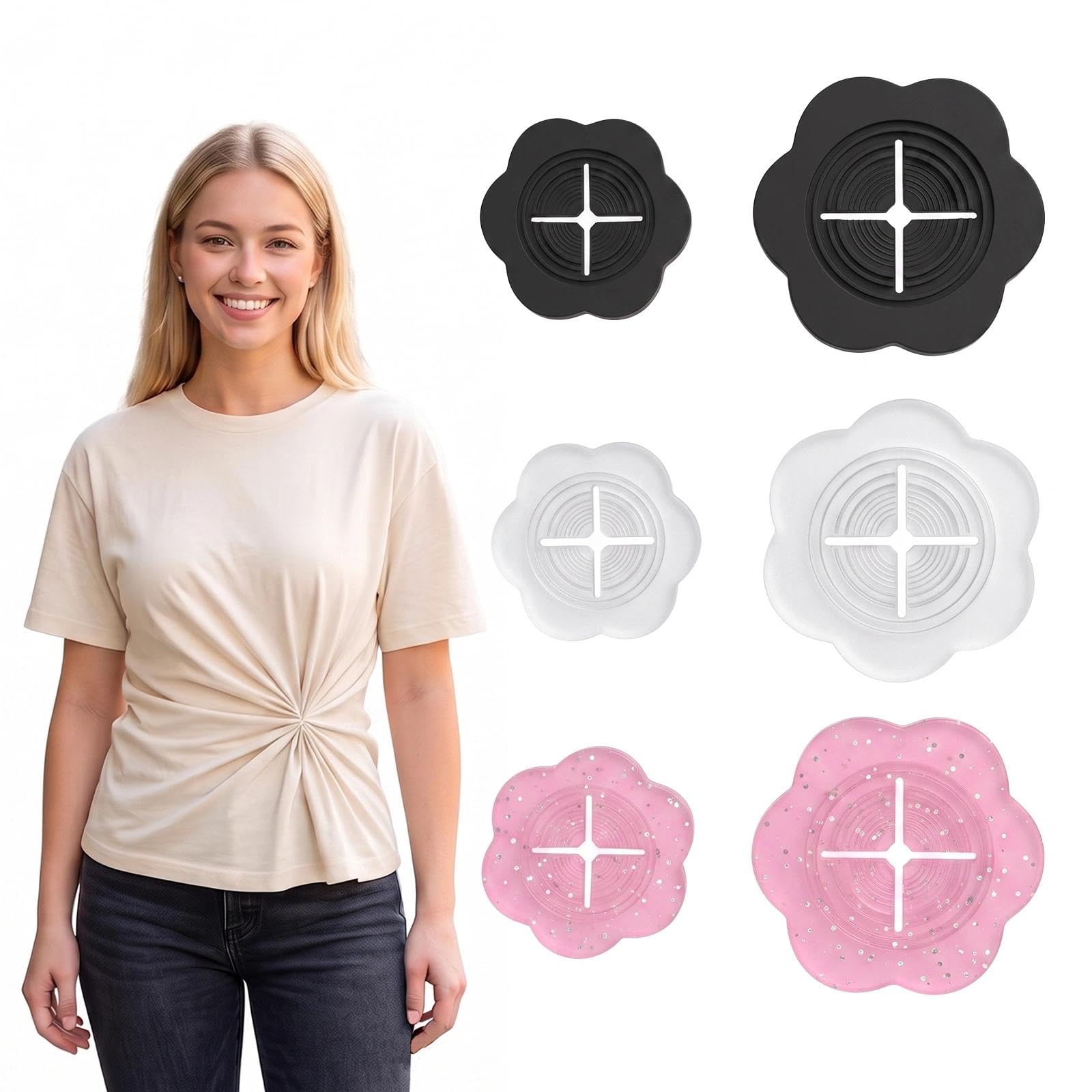 Heryson 6pcs Adjustable Invisible Cinch Clips for Women, No-Sew Silicone Waist Tightening Clip, Hidden Clothing Shirt Dress Cincher Clip for Tees Blouses Dresses Fashion Accessories