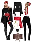 CICOCI Pirate Costume For Women With Accessories Renaissance Blouse Top Belt Headscarf Full Outfits Halloween Costume