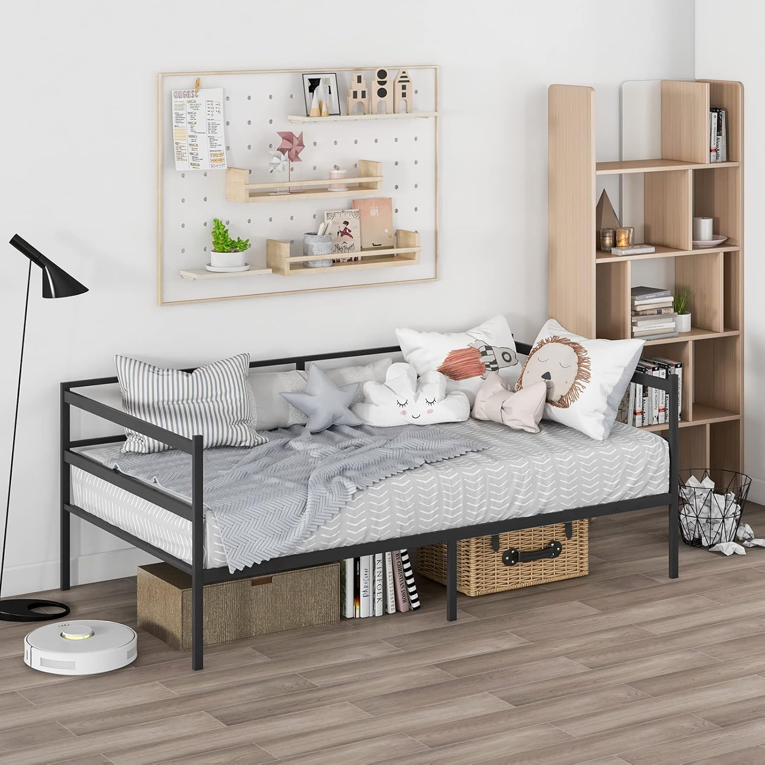 KOMFOTT Twin Size Metal Daybed Frame, Heavy-Duty Metal Slats Support Platform Bed, Home Sofa Bed with Storage, No Box Spring Needed, Easy Assembly, Mattress Foundation for Living Room, Guest Room