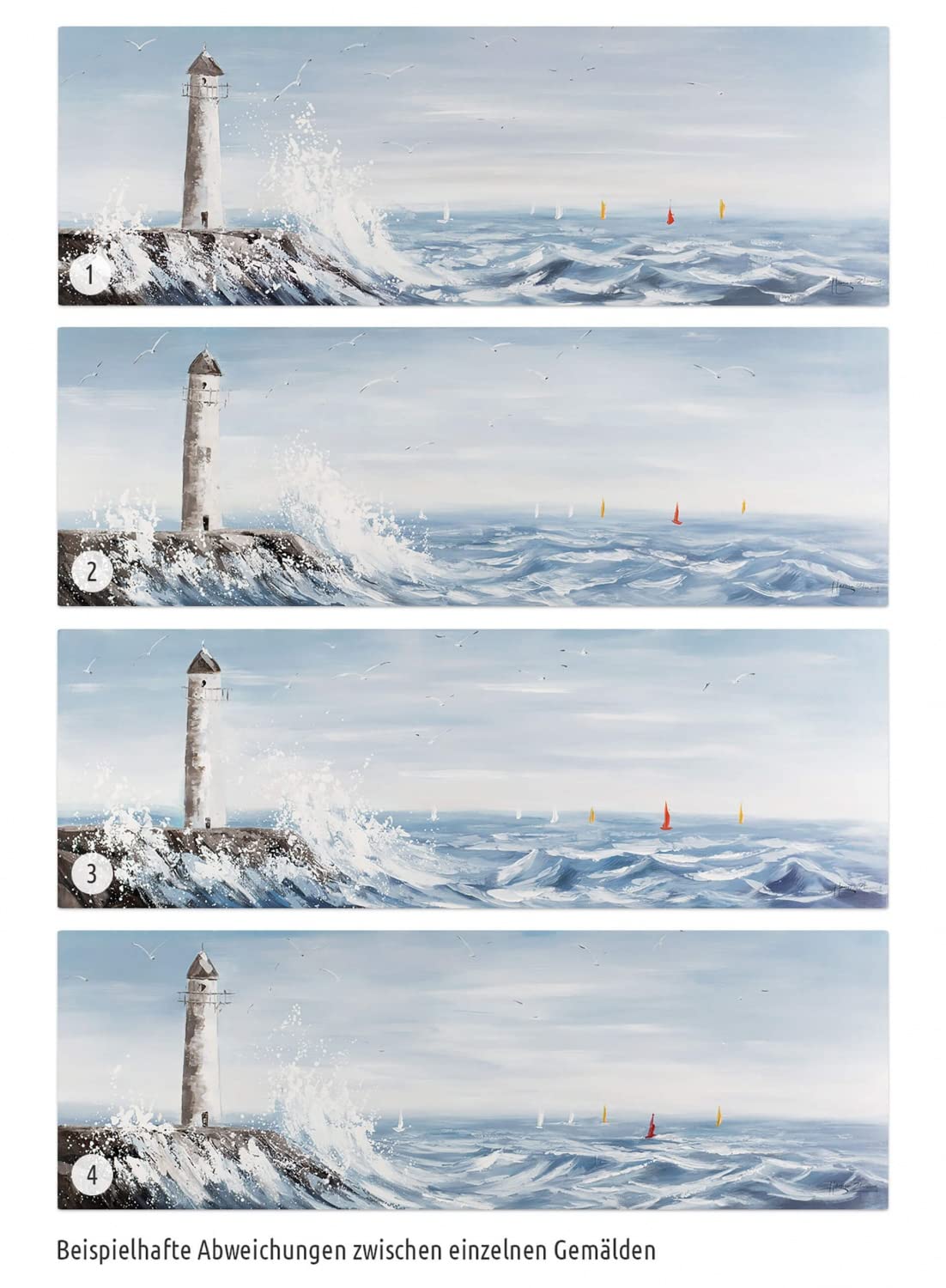 KunstLoft Tableau peinture moderne | 100% PEINT À LA MAIN | 150x50cm | Peinture sur toile 'Phare en vue' | Phare | Bleu Blanc | Deco murale salon