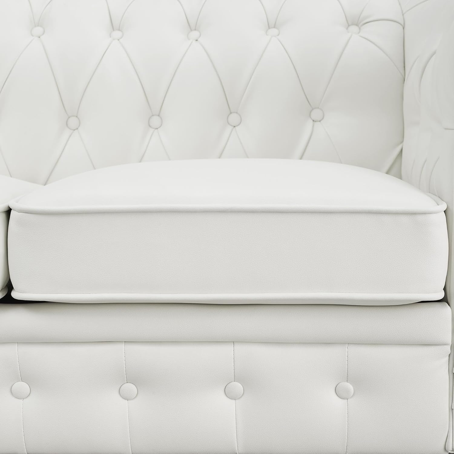 Naomi Home Emery Chesterfield Leather Loveseat Mini Sofa Sleeper Loveseat Small Sofa Bed with Rolled Arms Tufted Cushions 2 Seater Sectional Small Loveseat for Spaces Living Room White