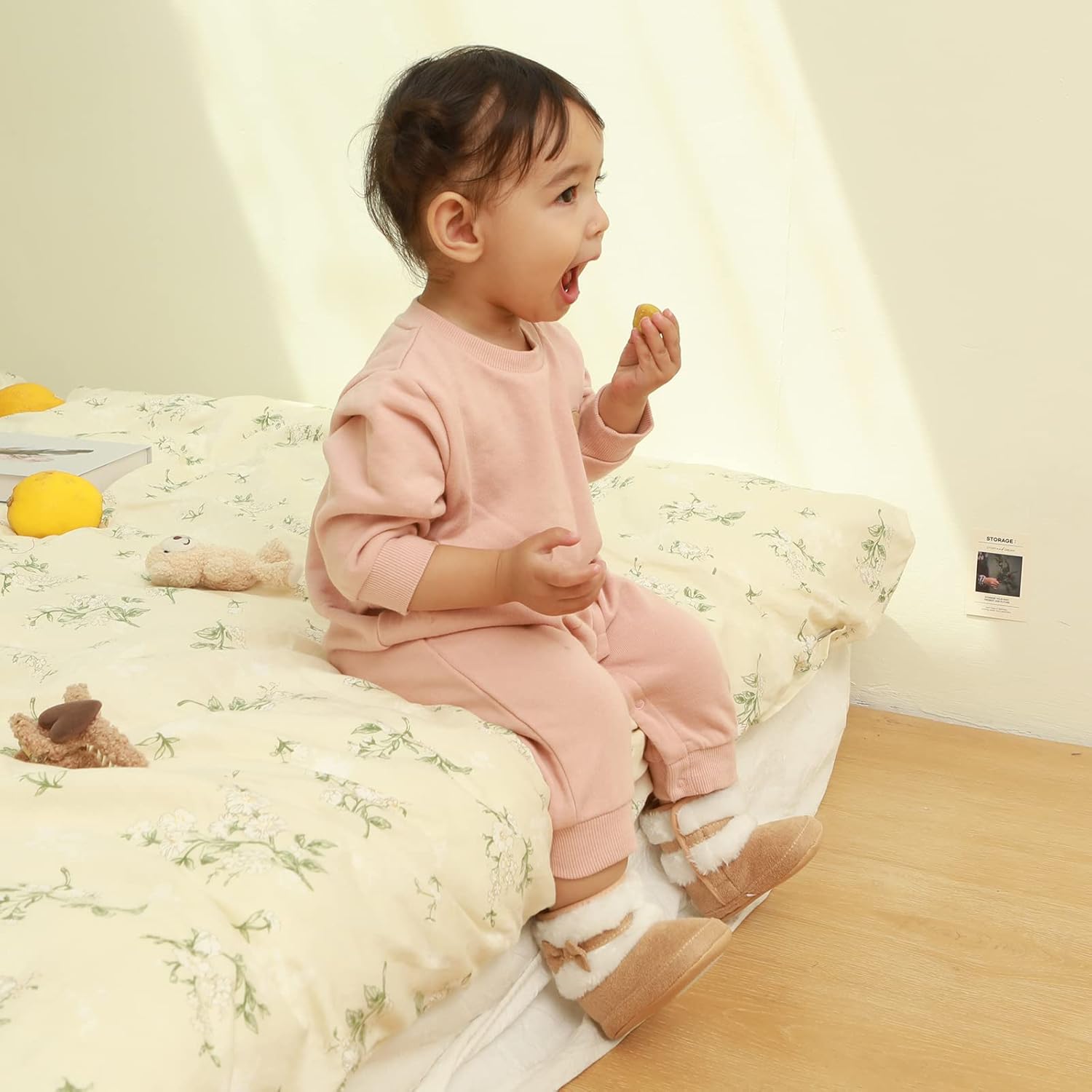 ESTAMICO Baby Girl Plush Winter Snow Bowknot Boots 12-18 Months Toddler Khaki&bowknot