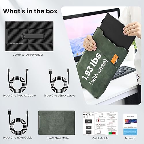 Miniatura 8 de Extensor de pantalla para laptop, 14 pulgadas, ultrafino y ligero, monitor de viaje portátil FHD de 1080P, Plug & Play, monitor extendido portátil