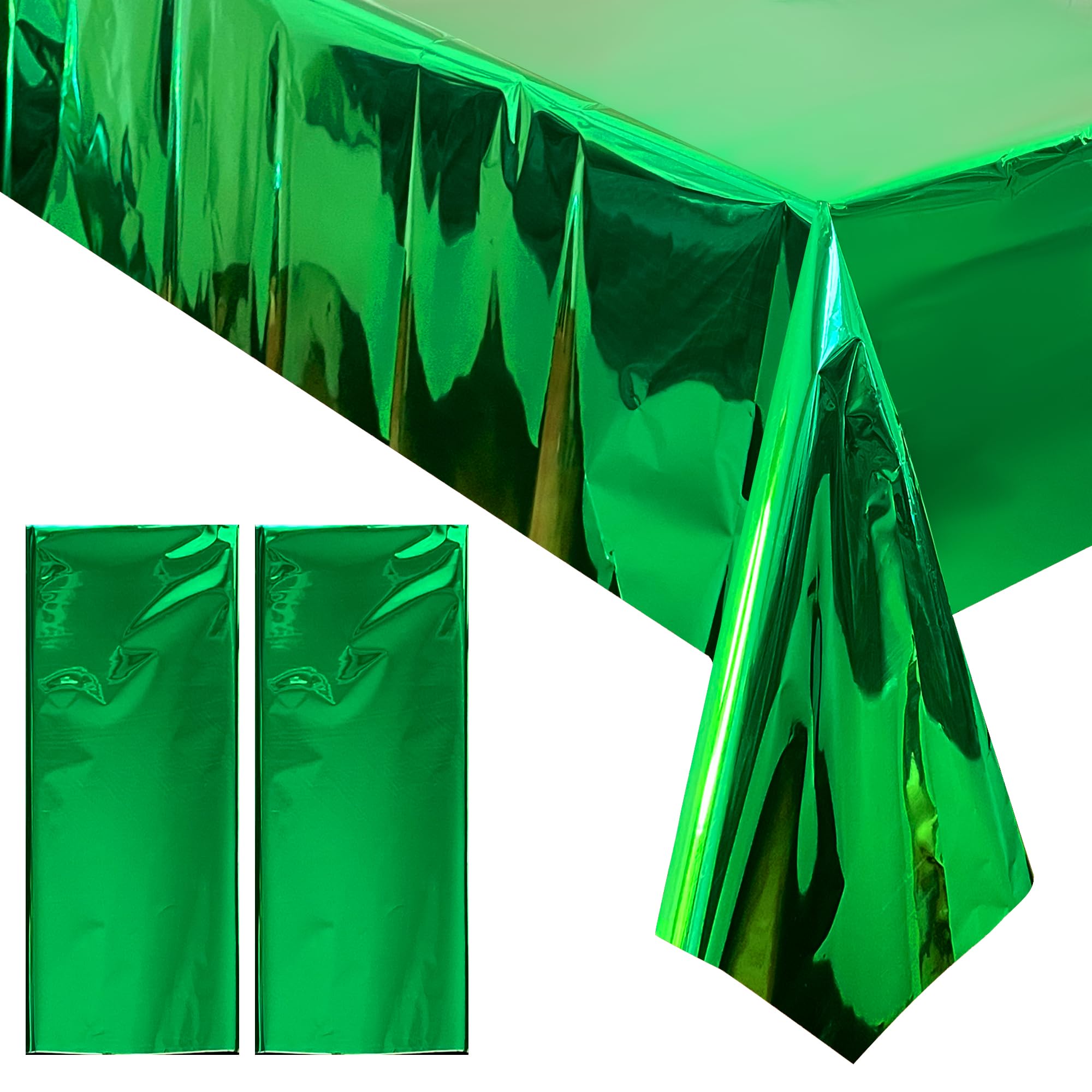 2pcs Green Foil Tablecloth 54*72 Inch Jungle Safari Wild One Birthday Party Table Cloths Plastic Disposable Waterproof Table Cover for Christmas Wedding Baby Shower Graduation Party Supplies