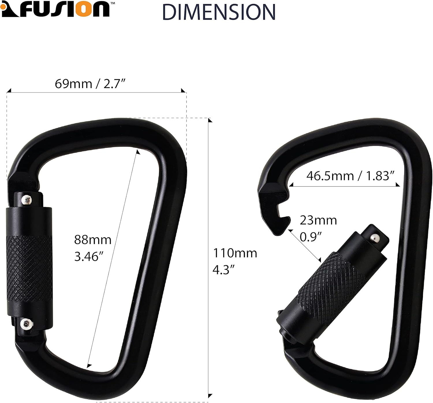 Fusion Climb Auto Lock Modified D Shape Aluminum Carabiner, UIAA Certified, Heavy Duty for Camping, Hiking, Outdoor and Gym : Sports & Outdoors