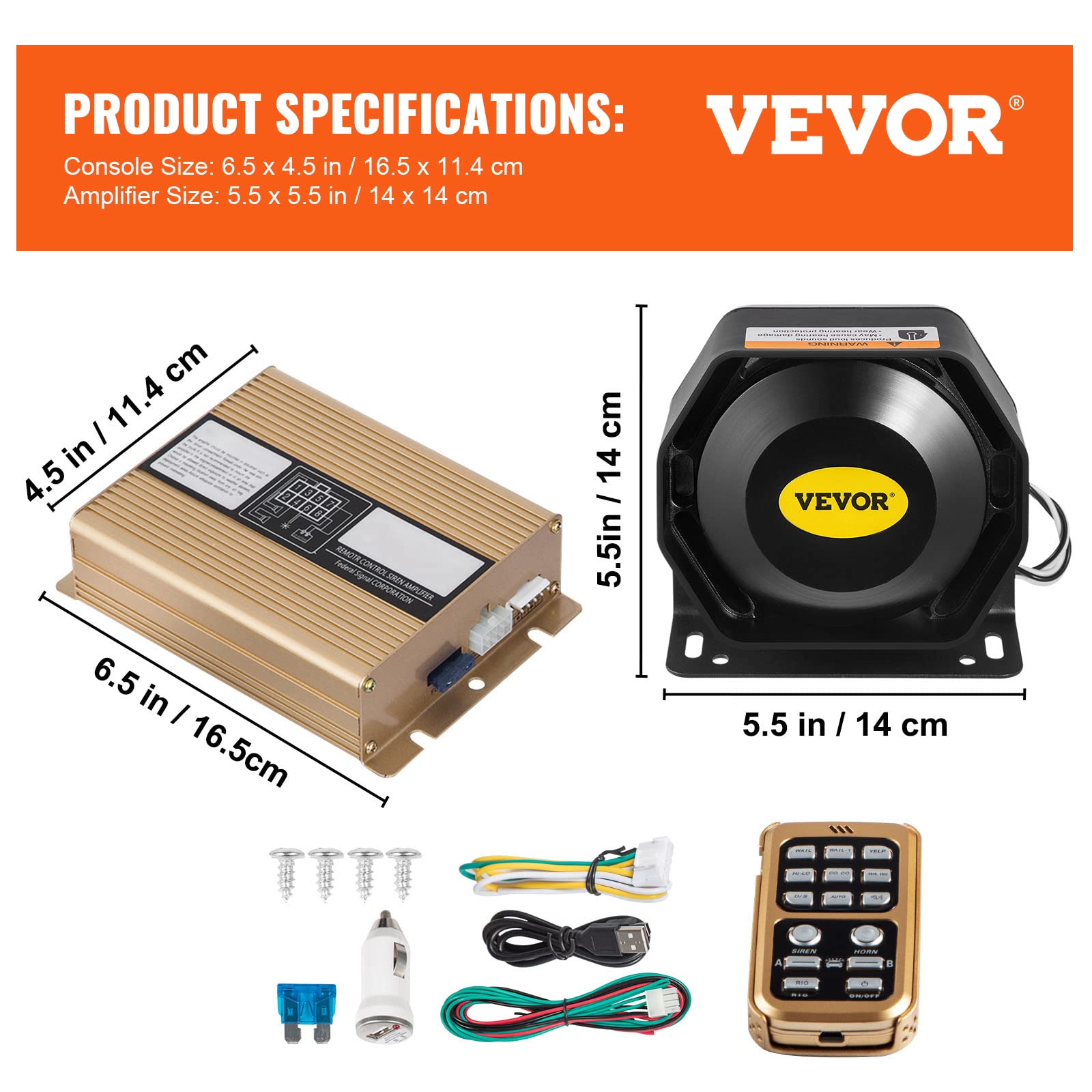 VEVOR Głośniki samochodowe alarm Host 200 W megafon 8 dźwięków syreny, 12 V DC, elektroniczne ostrzeżenie, system głośników, super głośny pilot zdalnego sterowania, światło LED, do samochodu, pojazdu
