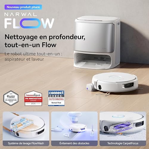 NARWAL Flow Robot Vacuum Cleaner with Compact Station, Car Water Supply and Drain, 22,000Pa, FlowWash Mop System, CarpetFocus Carpet Cleaning, 45-80°C Flushing and Hot Air Drying, Smart App - 2