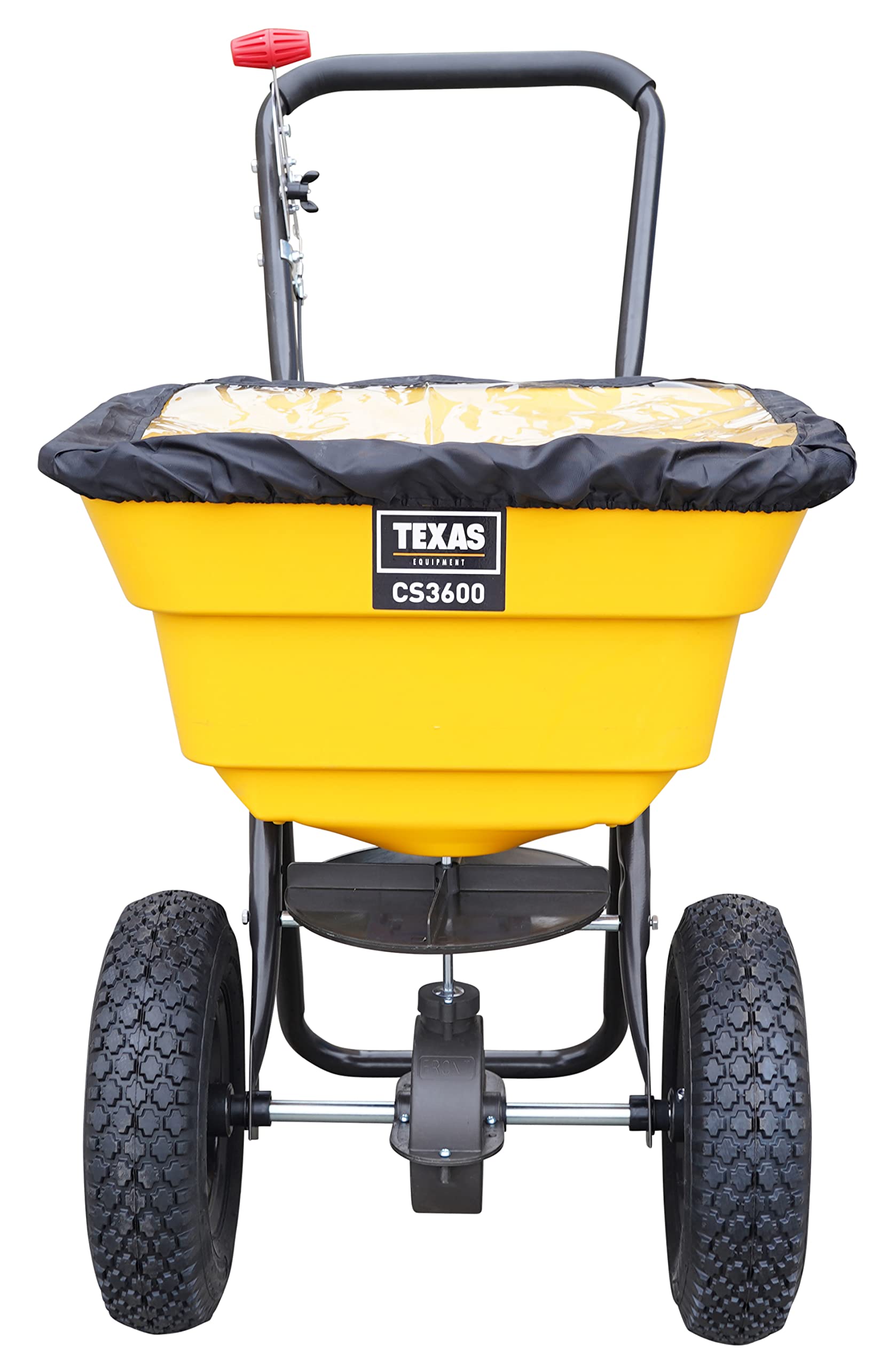 Texas Profi Streuwagen CS 3600 Rasendünger Salz Winter Düngerstreuer Rasen Saatgut | 36 Liter | 2m Streubreite | leichtläufige Lufträder | verstellbare Dosierung | schwarz-gelb | sehr robust