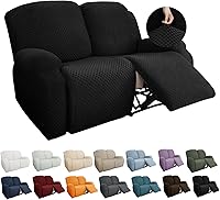 Vista 22 de YEMYHOM Funda elástica de 4 piezas para silla reclinable de jacquard con bolsillo lateral, antideslizante, ajustable, protector de muebles con parte