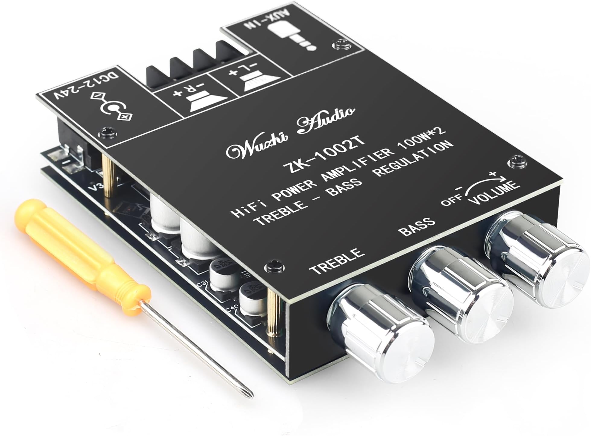 UWAYKEY Bluetooth 5.0 Stereo Audio Receiver Amplifier Board with Treble and Bass Control 2 Channel Mini Wireless High Power Digital Amp Module for Home Passive Speakers