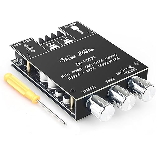 ZK-1002T Bluetooth Amplifier Board 100W+100W Audio Amplifier Supports AUX/Bluetooth,Wide Voltage Input 12-24V