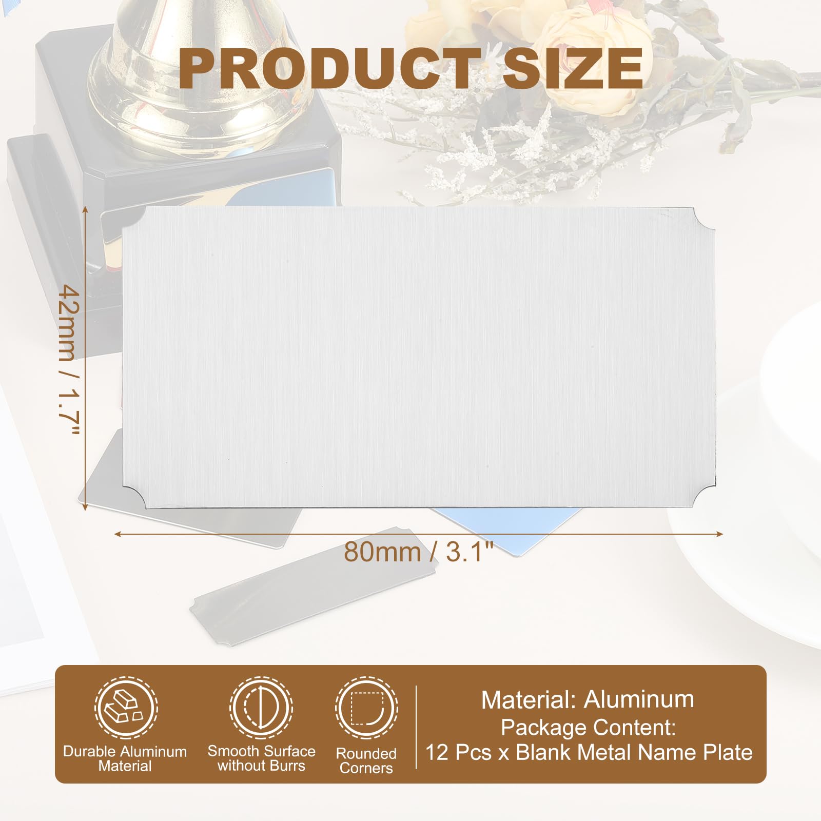 QUARKZMAN 12 Pcs Placas Identificación Blanco, 3.1 X 1.7" Placa Nombre Metal Grabada Con laser Adhesivo Fuerte Identificación Aluminio Anodizado Personalizable Para Señales DIY