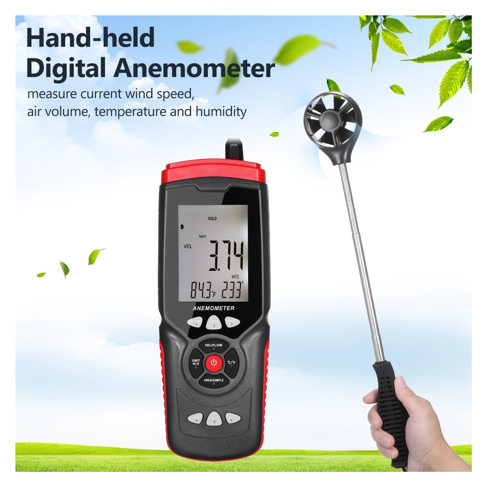 Anemómetro Digital Profesional De Mano, Medidor De Velocidad Del Viento Multifunción, Anemógrafo Con Ventilador Auxiliar Desmontable