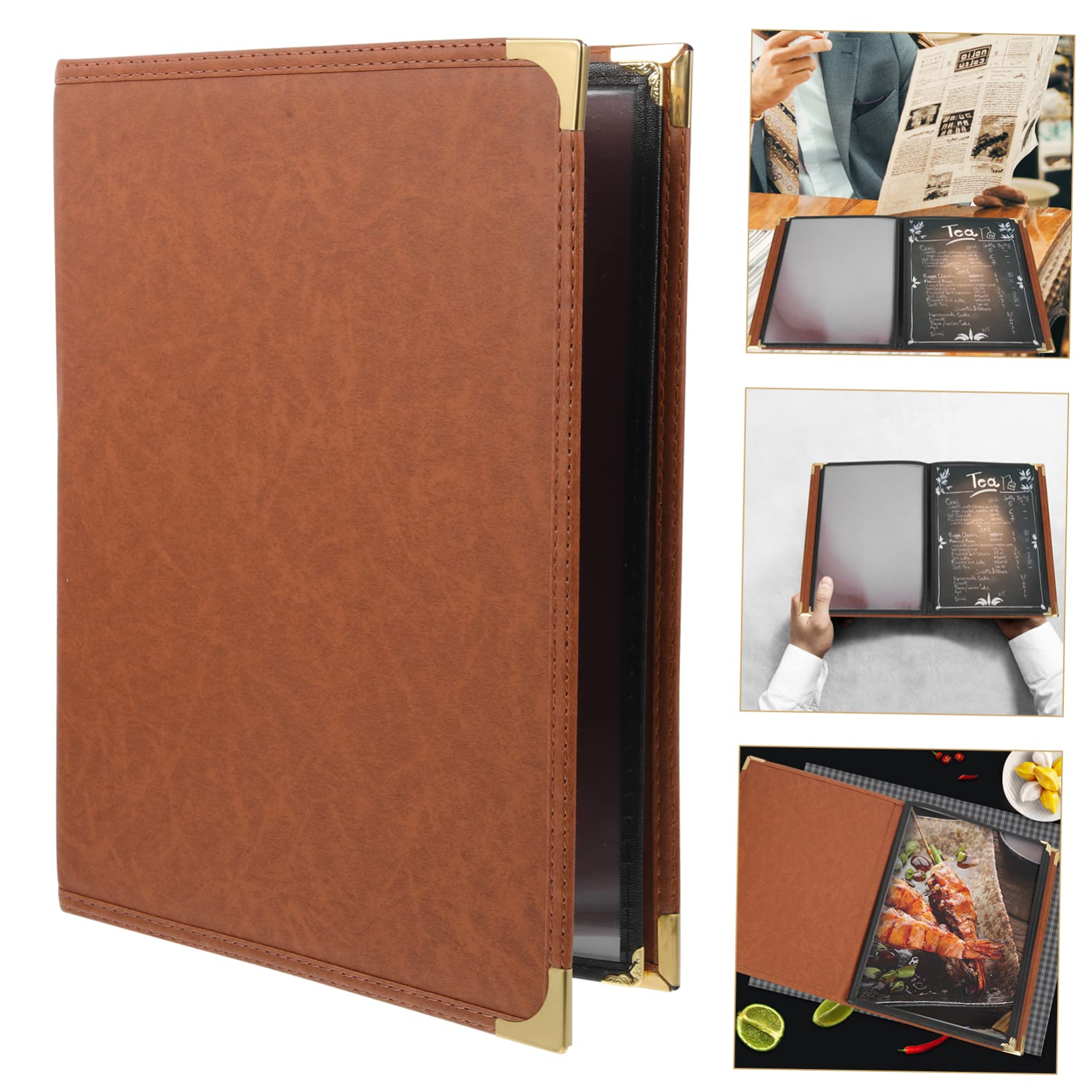 POPETPOP 2 Piezas Protector de Menú PVC para Restaurantes y Cafés Carpeta para Menús Resistente al Agua y Aceite Transparente para Carta de Hotel y Bar con Páginas Marrón