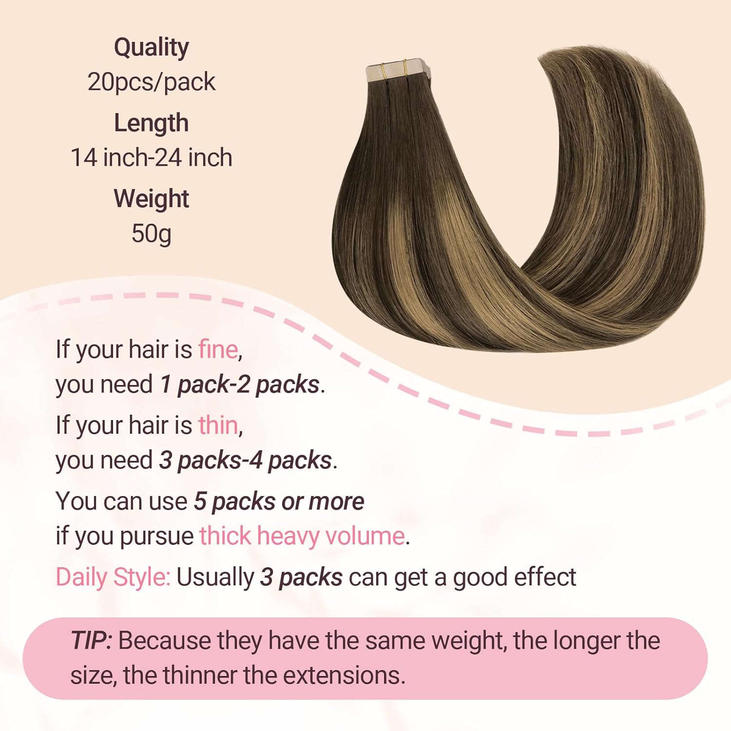 MAXITA Tape in Hair Extensions Human Hair, Balayage Chocolate Brown to Caramel Blonde, 18inch 50g 20pcs, Remy Silky Real Human Hair Extensions Thick Ends Straight Seamless Tape in Hair Extensions