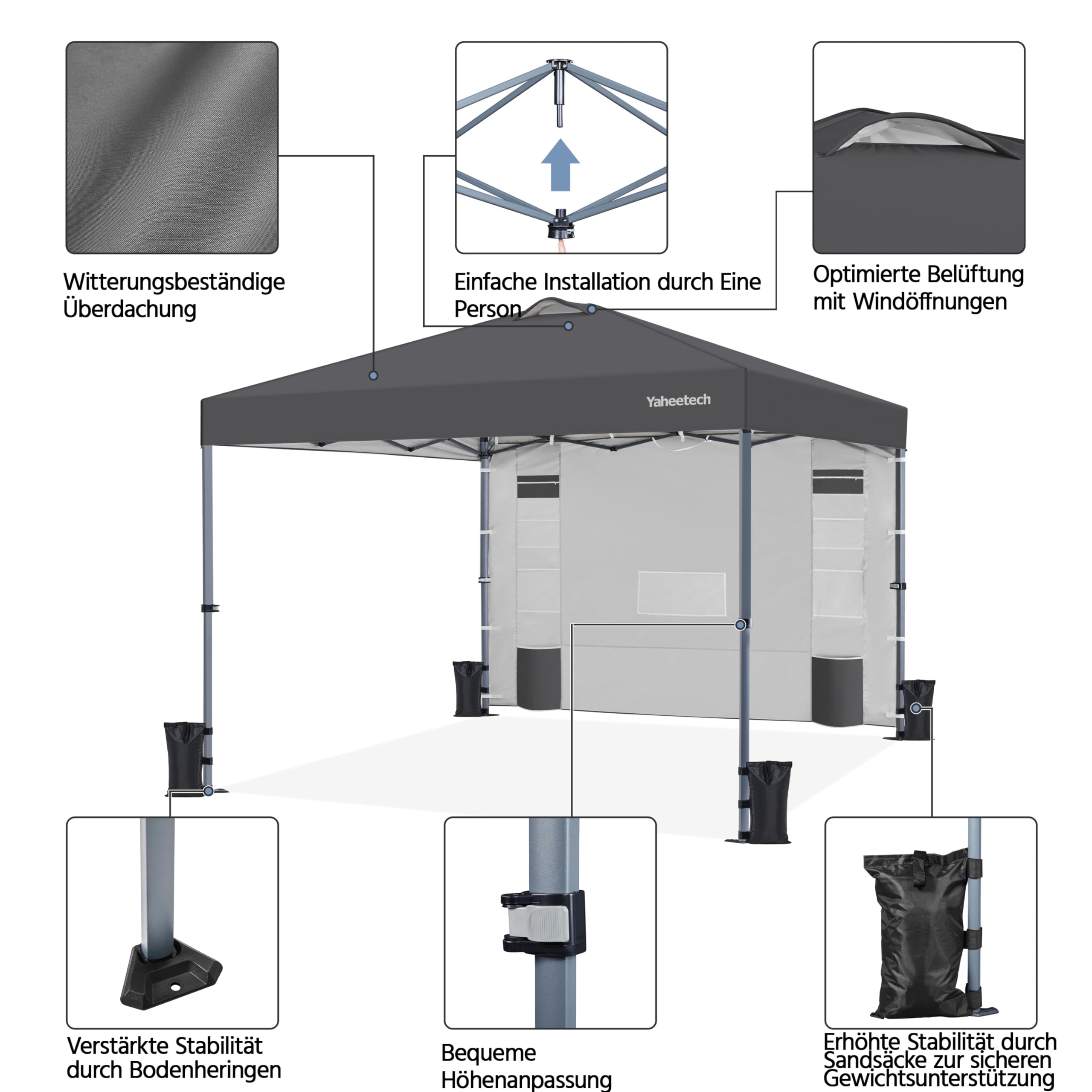 Pavillon Zelt mit Seitenwand & Aufbewahrungstaschen aus Mesh-Gewebe Pop-Up-Pavillon
